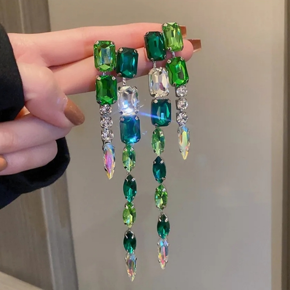 Green Crystal Drop Earrings